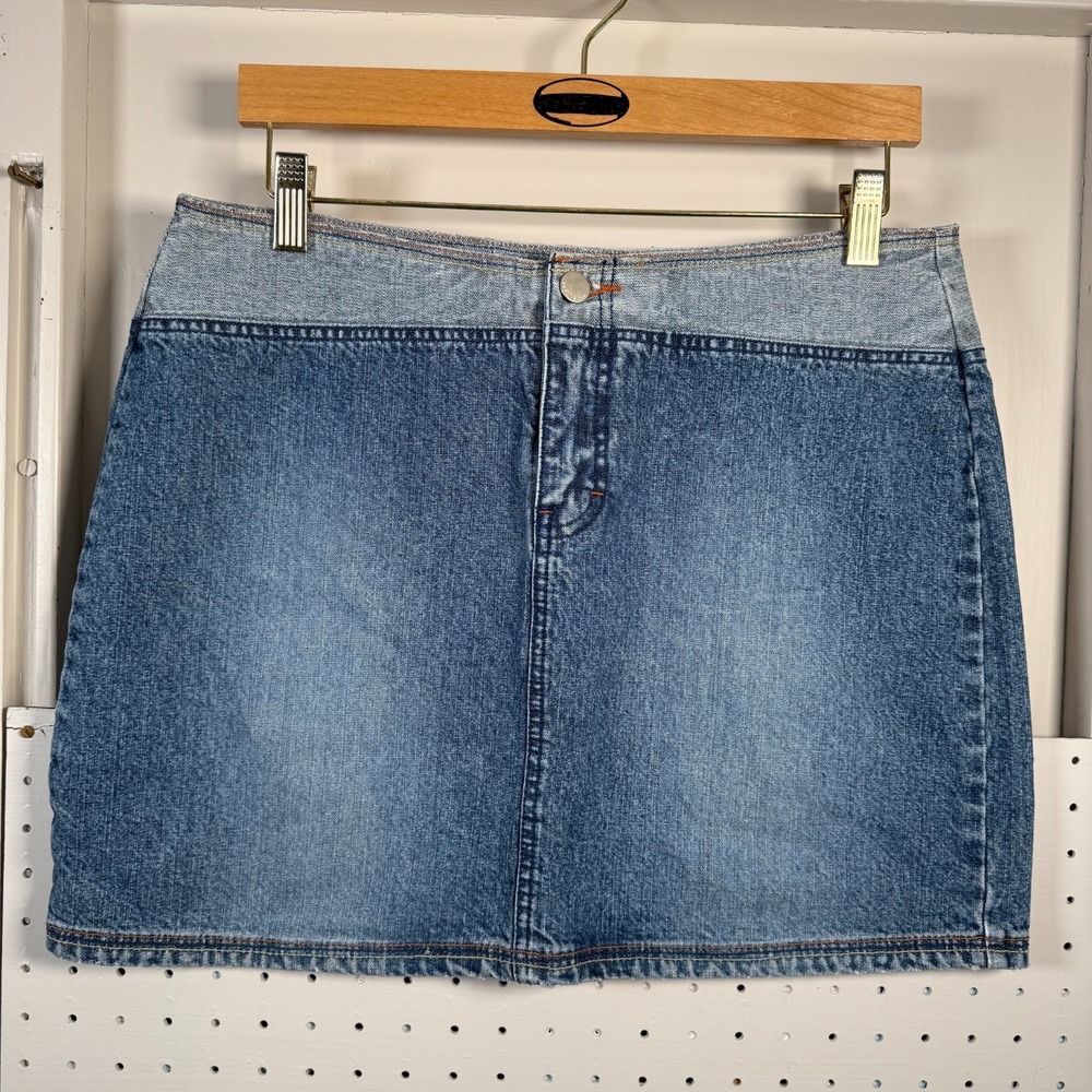 Vintage Unionbay Mini Skirt Womens Two-Tone Denim Zip Fly Preppy Classic Y2K - 9